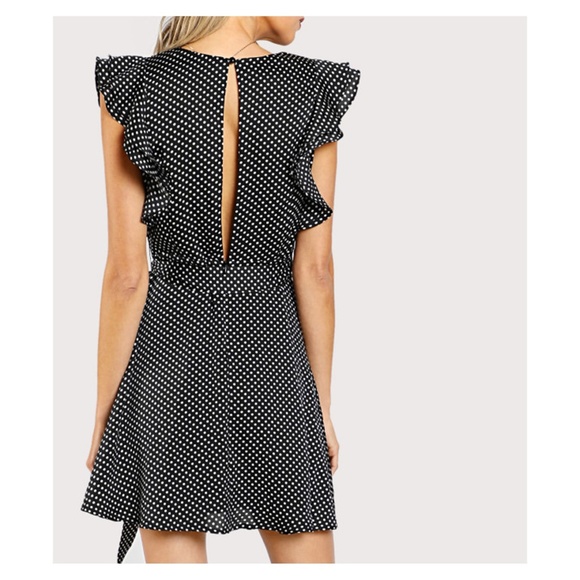 Black Polka Dot Ruffle Sleeve Mini Dress - Picture 3 of 5
